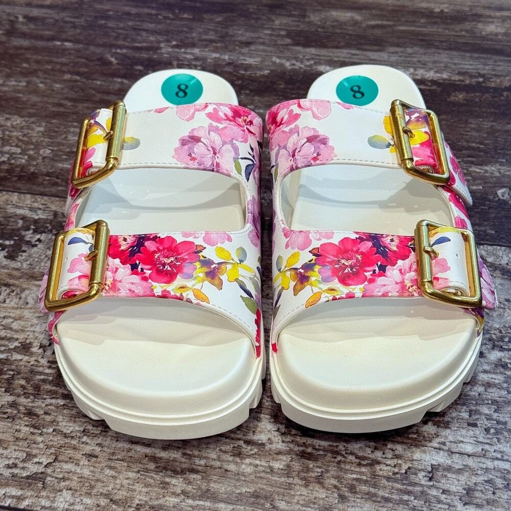 Nine West Shoes Womens Size 8 Double Buckle Slide Sandals Floral Summer NEW - Picture 2 of 11